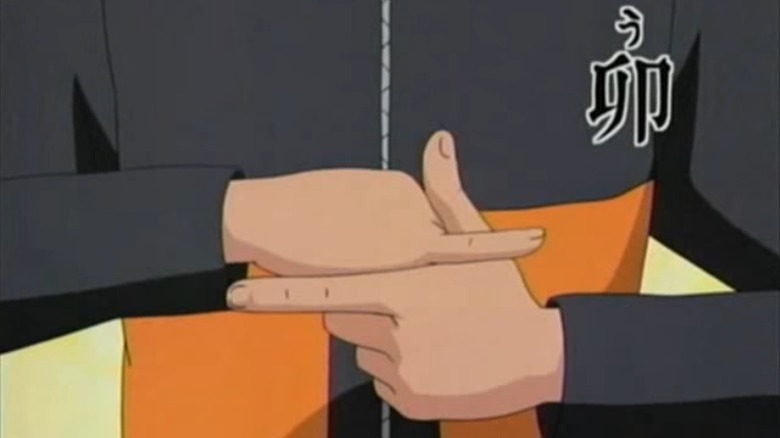 Naruto making Hare hand sign