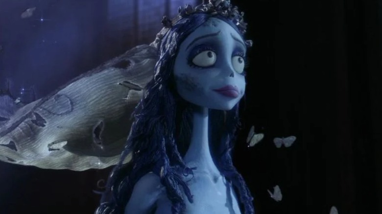 Emily the corpse bride wearing a tattered bridal veil