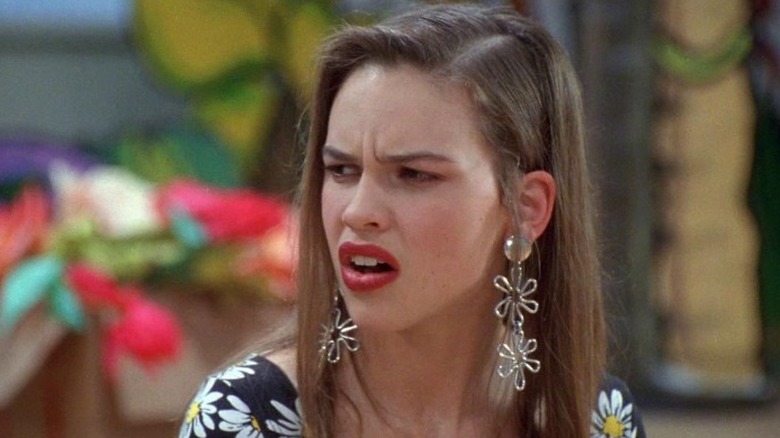 Hilary Swank in dangly flower earings