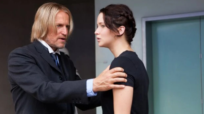 Haymitch talking to Katniss