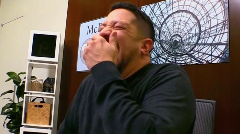 Sal covering face laughing