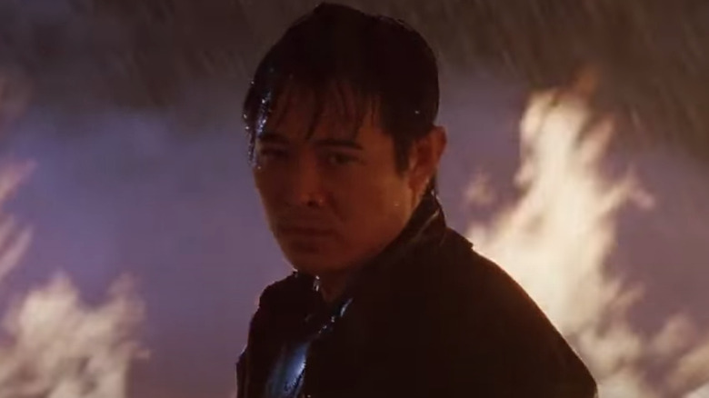 Jet Li in front of fire