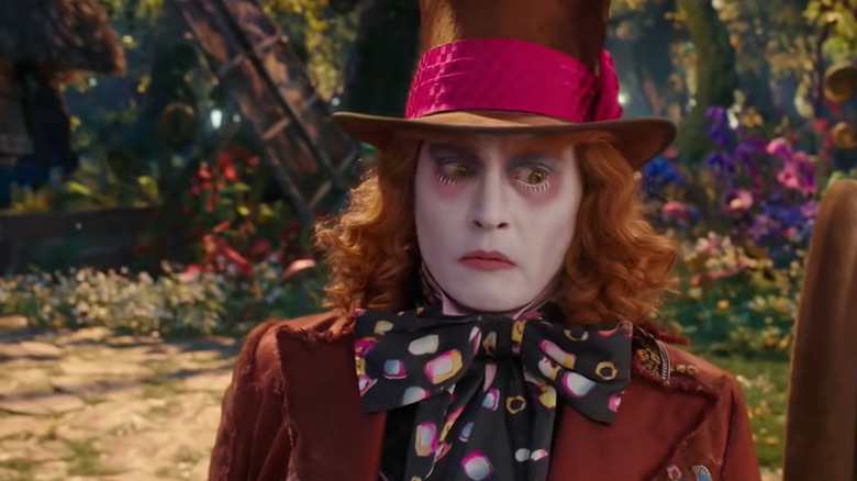 The Mad Hatter looks startled in "Alice Through the Looking Glass" (2016)