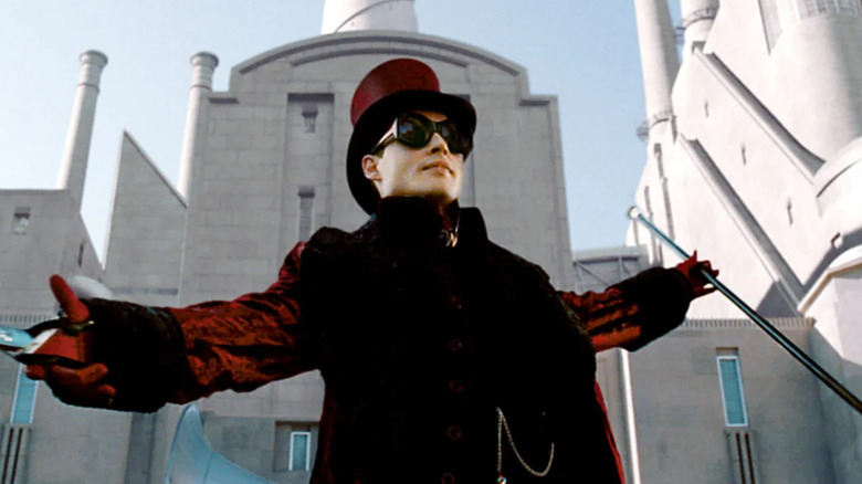 Willy Wonka stands outside his factory in "Charlie and the Chocolate Factory" (2005)