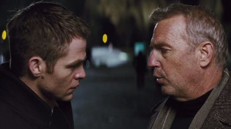 Kevin Costner talks with Chris Pine