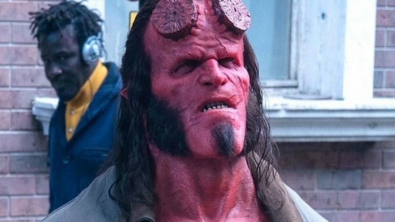 Hellboy looks up