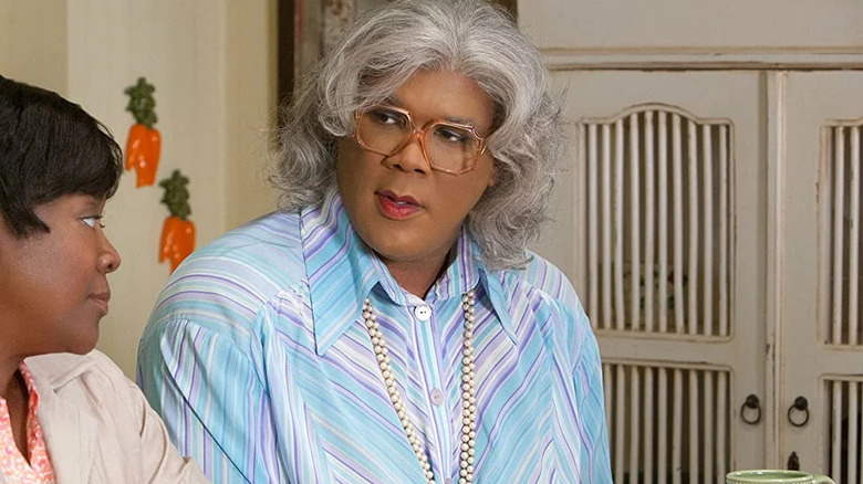 Madea talks to Shirley at the kitchen table 