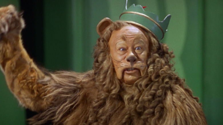 The Cowardly Lion wearing a crown