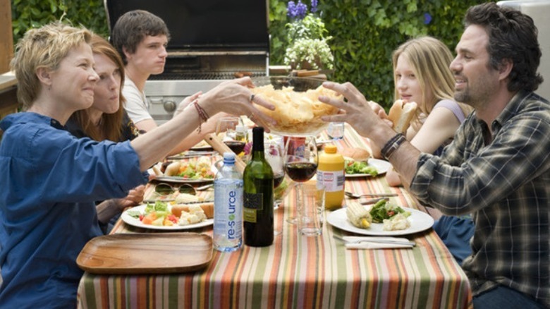 family eats at table