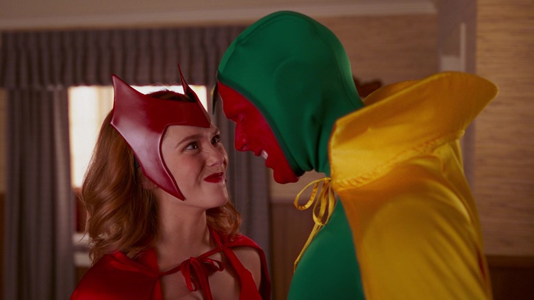 Wanda and Vision flirting in Halloween costumes