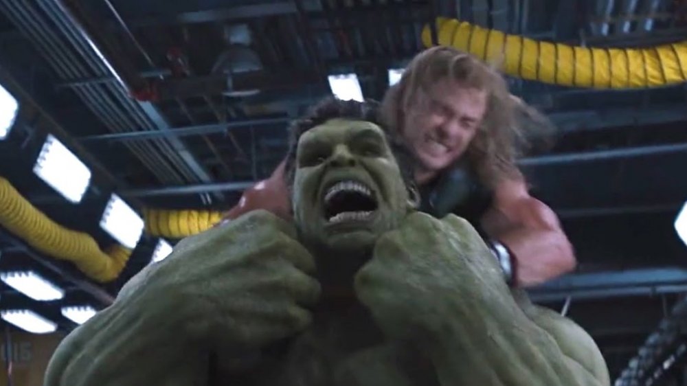 Hulk and Thor fighting in Avengers