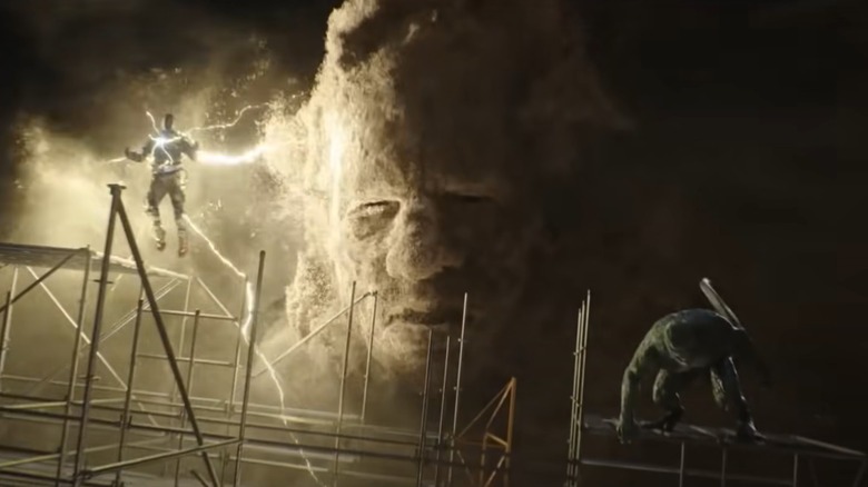 Sandman appears as huge face behind his fellow villains