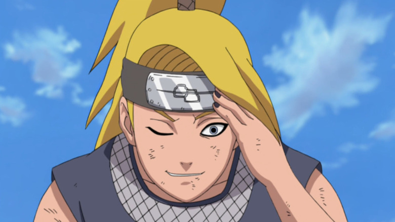 Deidara winking outdoors