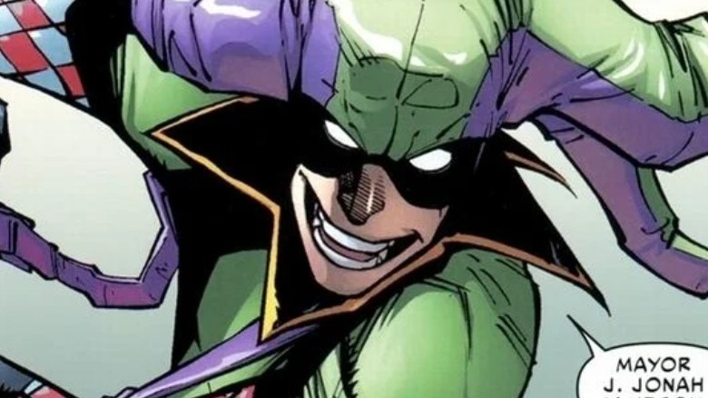 Jester in his green and purple costume