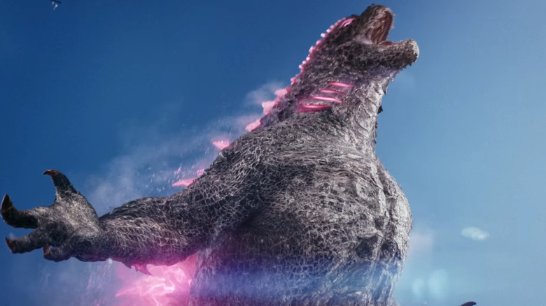 Godzilla roars and glows purple