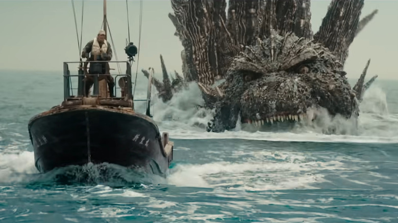 Godzilla chases a boat