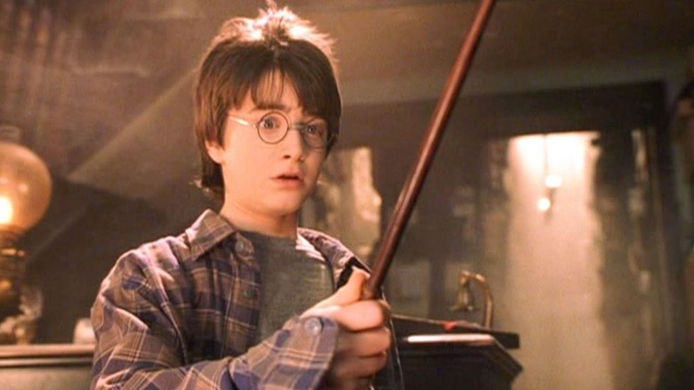 Harry picks up his wand