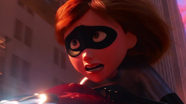 Elastigirl rides on her motorcycle