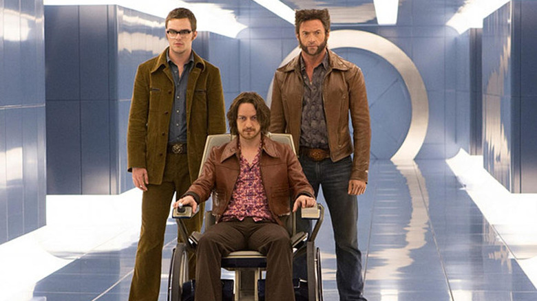 Beast, Professor X, Wolverine in a hallway