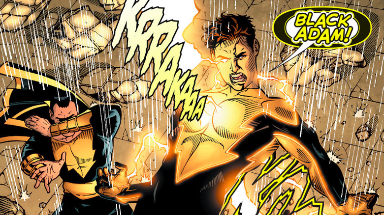 Osiris transforms while Black Adam shields his eyes