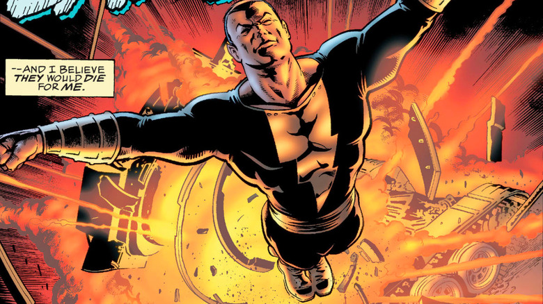 Black Adam flies through a tank