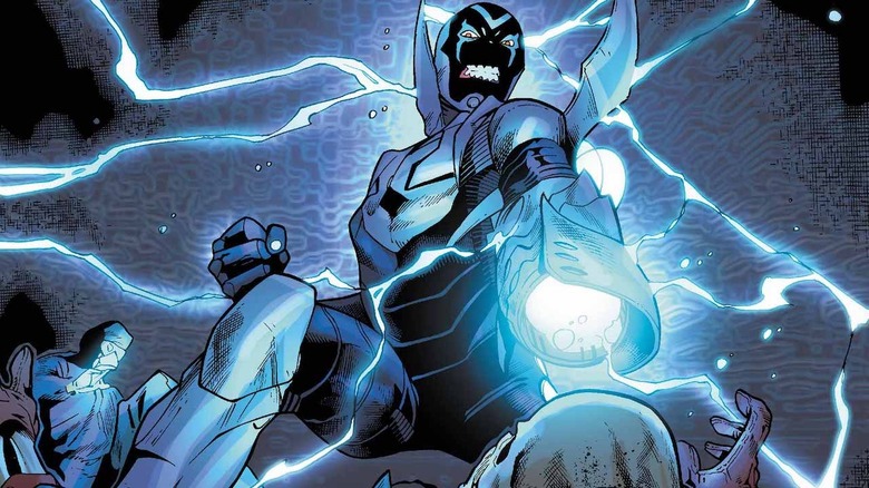 Blue Beetle taking down an enemy