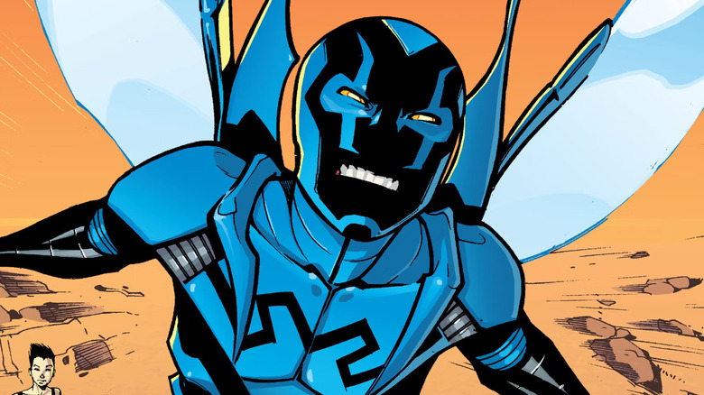 Blue Beetle flying to save the day