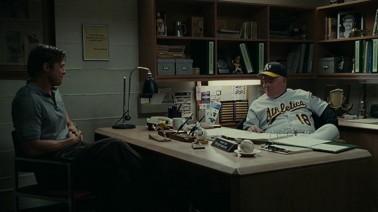 Brad Pitt and Philip Seymour Hoffman in Moneyball