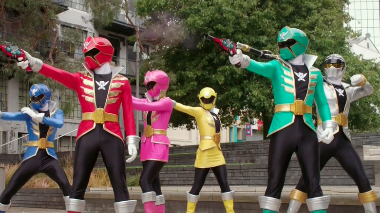 Megaforce Rangers brandishing guns