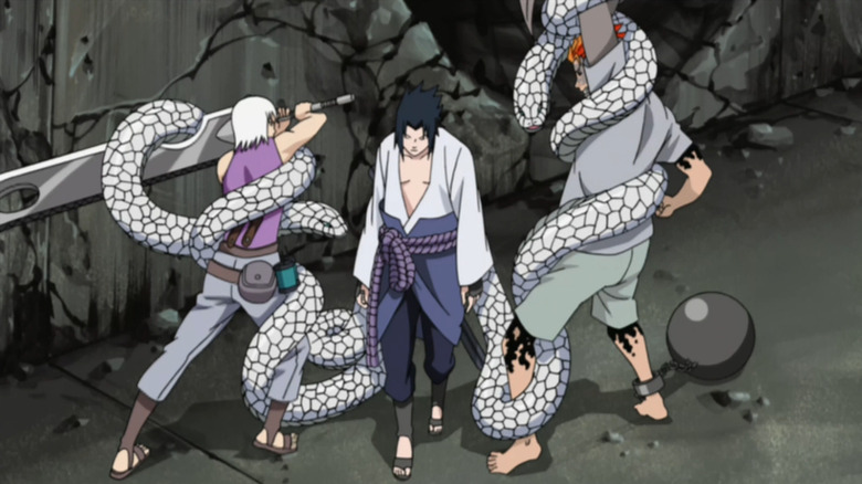 Sasuke attacks with snakes