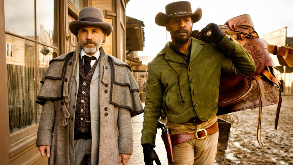 Christoph Waltz and Jamie Foxx walk Django Unchained