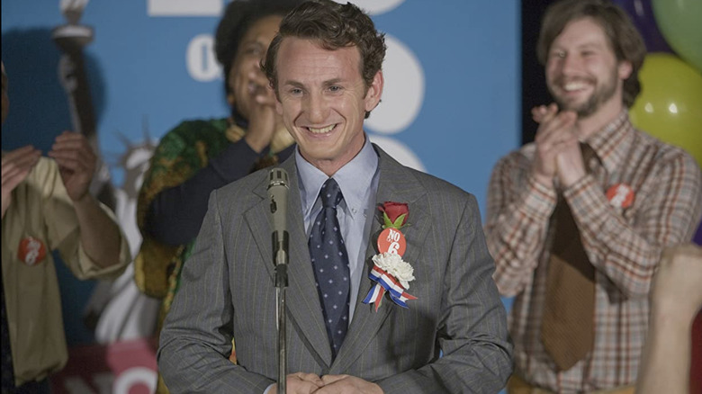 Harvey Milk smiling on stage