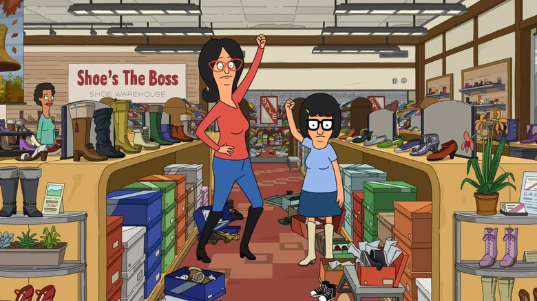 Tina and Linda in shoe store