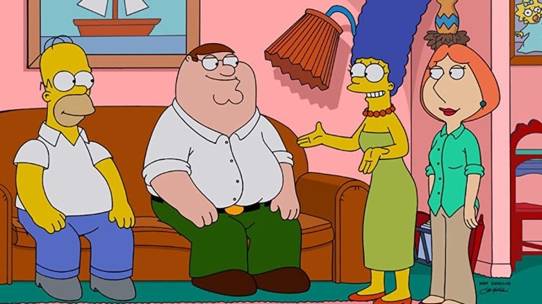 Homer, Peter, Marge, and Lois