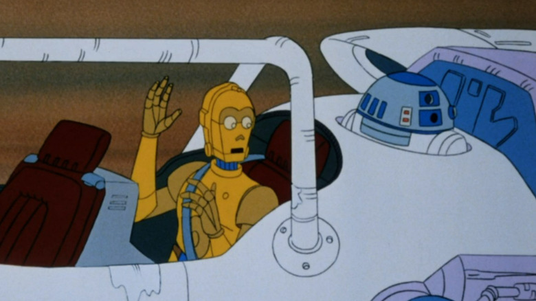 Animated C-3PO flying with R2-D2