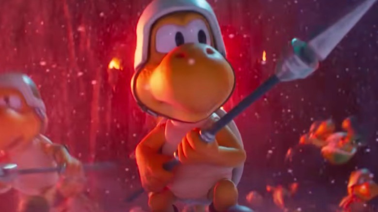 The Koopa Troopa holds a spear