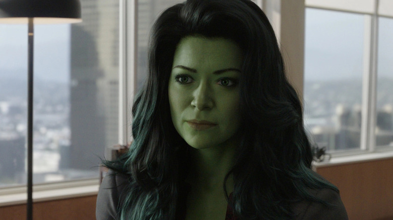 She-Hulk sitting at desk