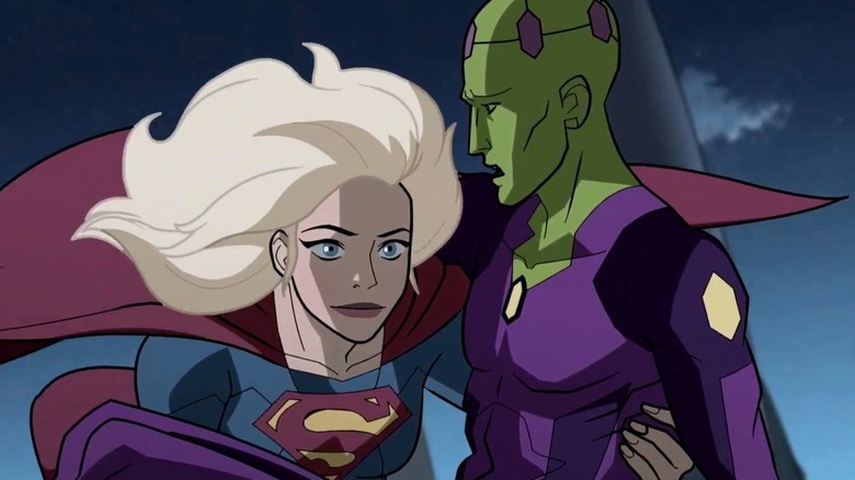 Supergirl flies with Braniac 5