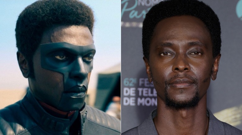 Mr. Terrific standing in the desert and Edi Gathegi posing at an event