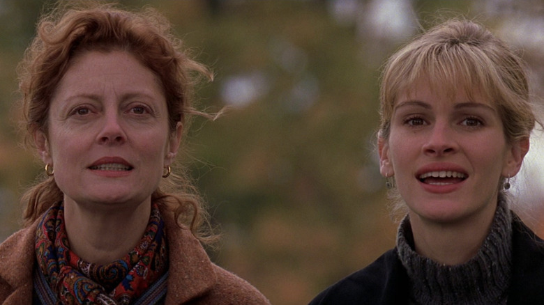 Susan Sarandon and Julia Roberts look ahead mouths open