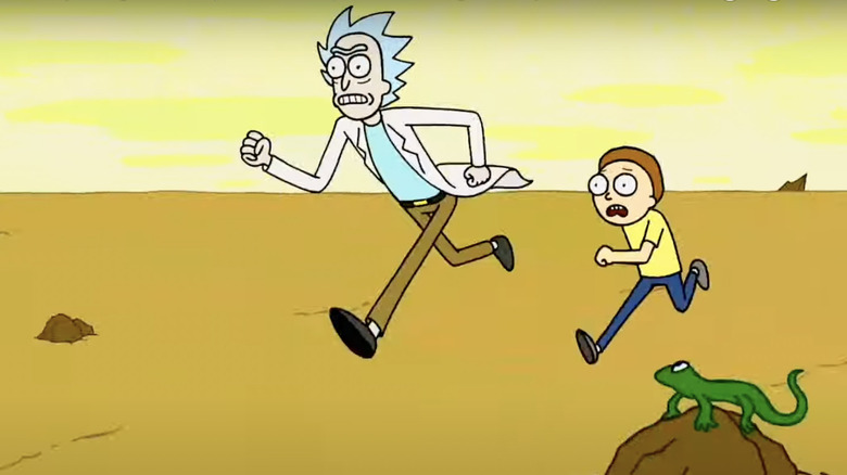 Rick and Morty running in Rick and Morty Intro