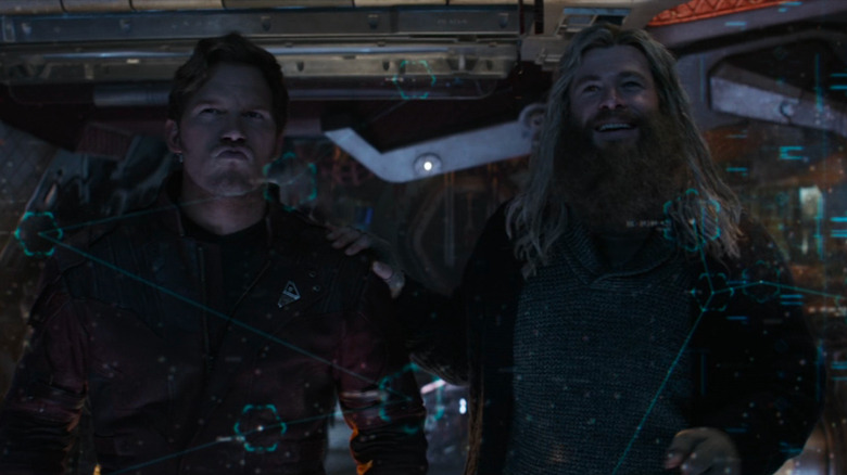 Star-Lord angry Thor laughing