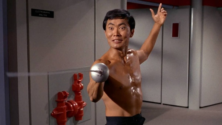 Sulu swordfighting shirtless