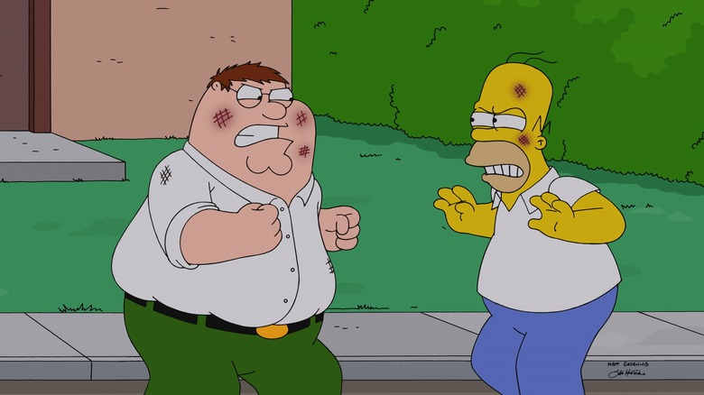 Homer fighting Peter Griffin