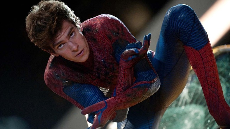 Peter Parker crouching Spider-suit