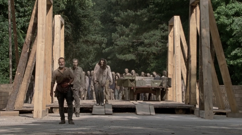 Rick leading walkers onto bridge