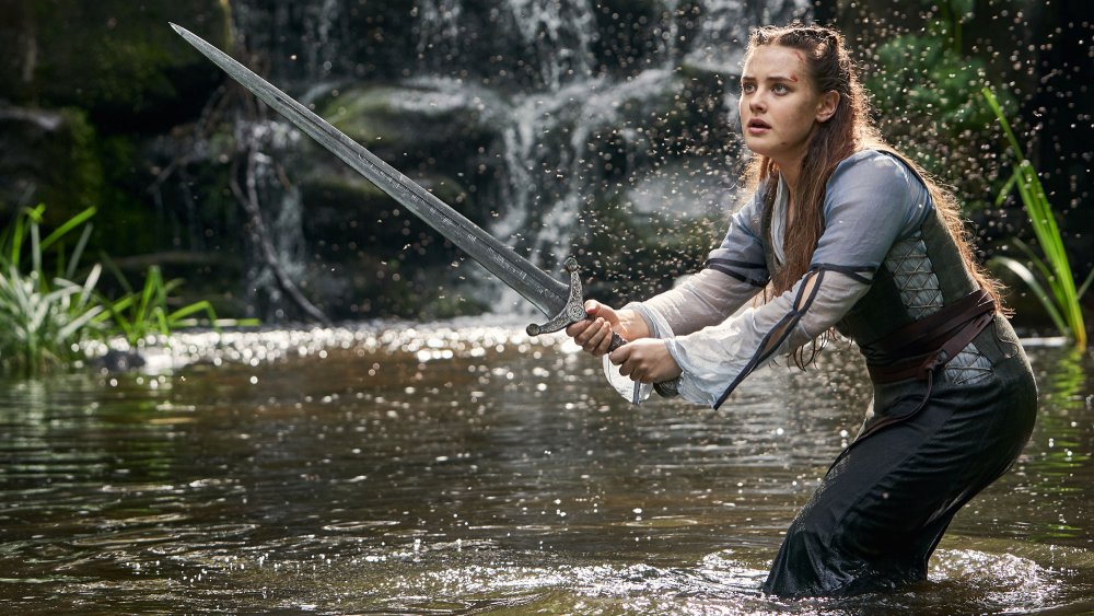 Katherine Langford wielding Excalibur on Neflix's Cursed