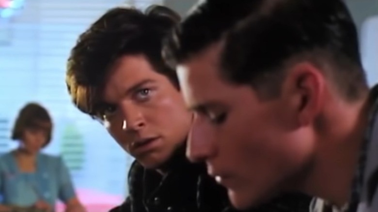 Eric Stoltz as Marty McFly staring at George McFly