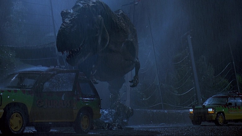 T. rex roars in the rain