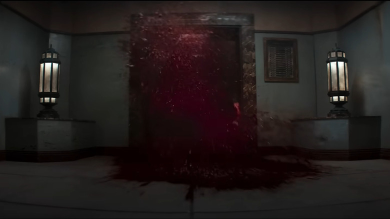 The blood explodes from the elevator